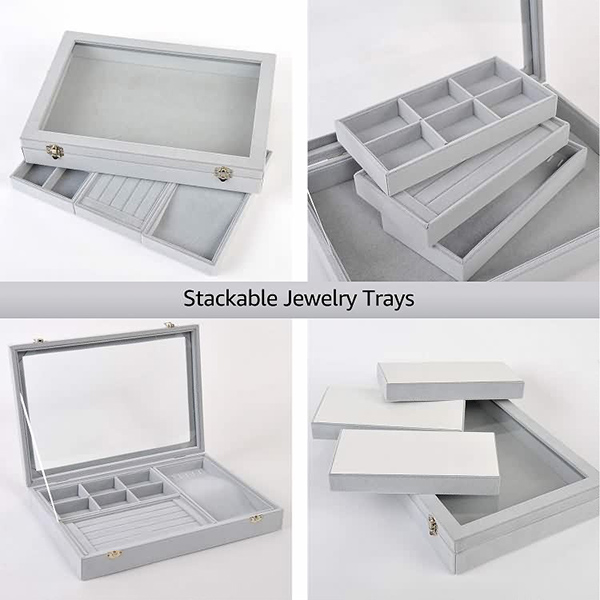 Travel jewelry organizer box display tray na may takip-2
