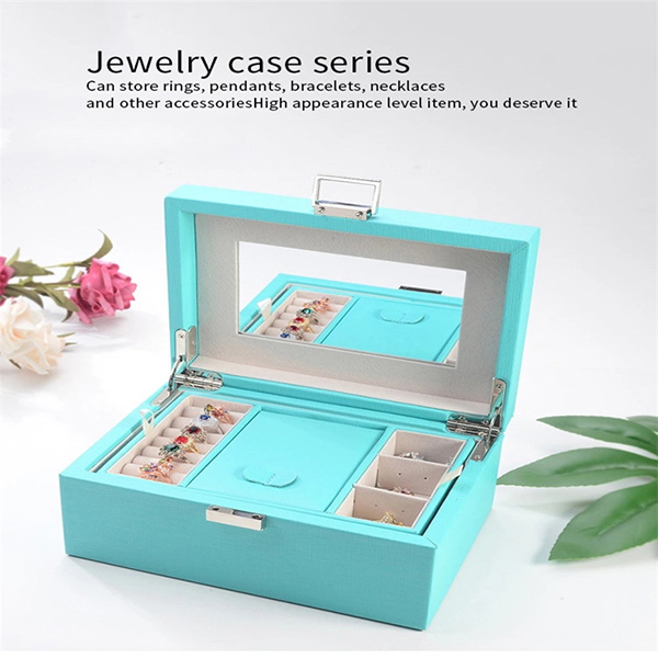 Leather travel jewelry case mirrored storage box-1