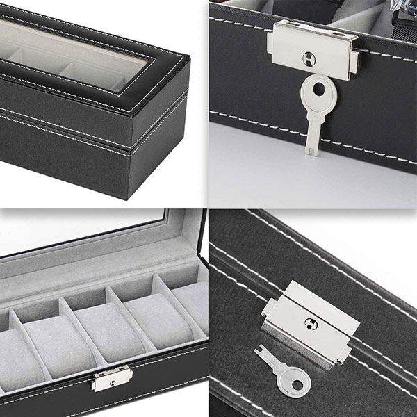 Mens 6 Slots Leather Jewelry Watch Case Storage Display Box-4