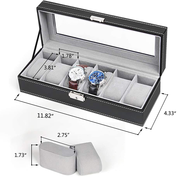 Mens 6 Slot Kulit Perhiasan Watch Case Storage Tampilan Box-5