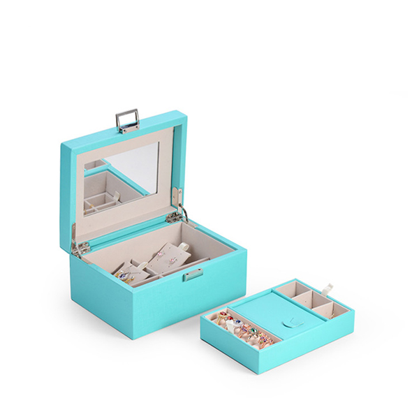 Leather travel jewelry case mirrored storage box-Y1