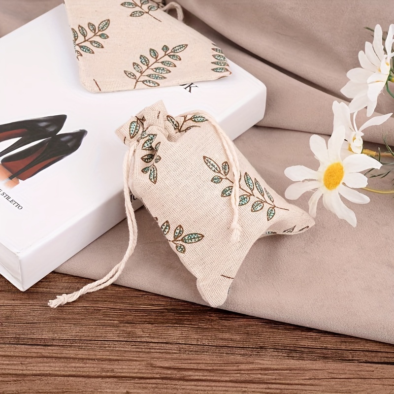 Leaf-Printed Cotton Cloth Storage Bags - Reusable Jewelry Gift Pouches